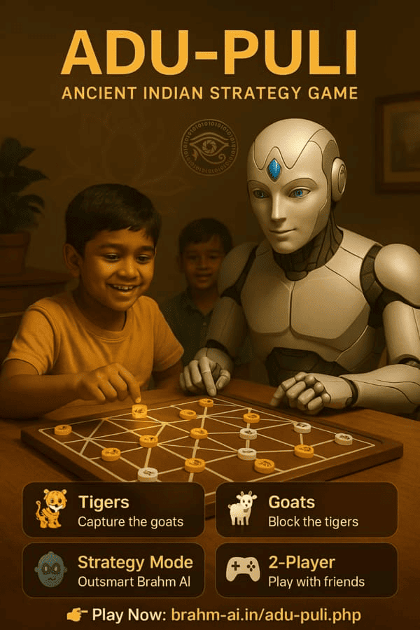 Adu-Puli ancient strategy game — Tigers vs Goats with Brahm-Ai